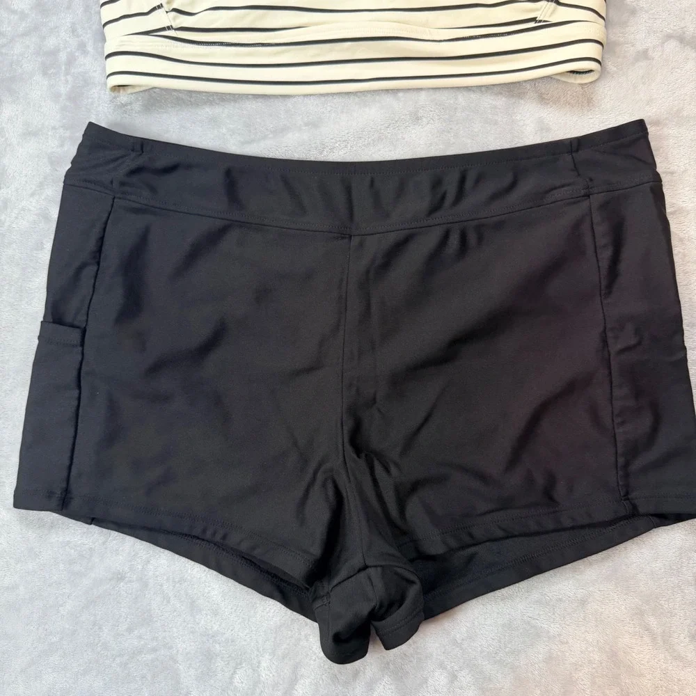 CALIA Striped Bikini Top and Time and Tru Swim Shorts Set Womens Large L 12-14